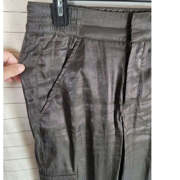 Anthropologie Satin Cargo Joggers in Carbon Gray Shimmer, sz XS - Picture 3 of 16
